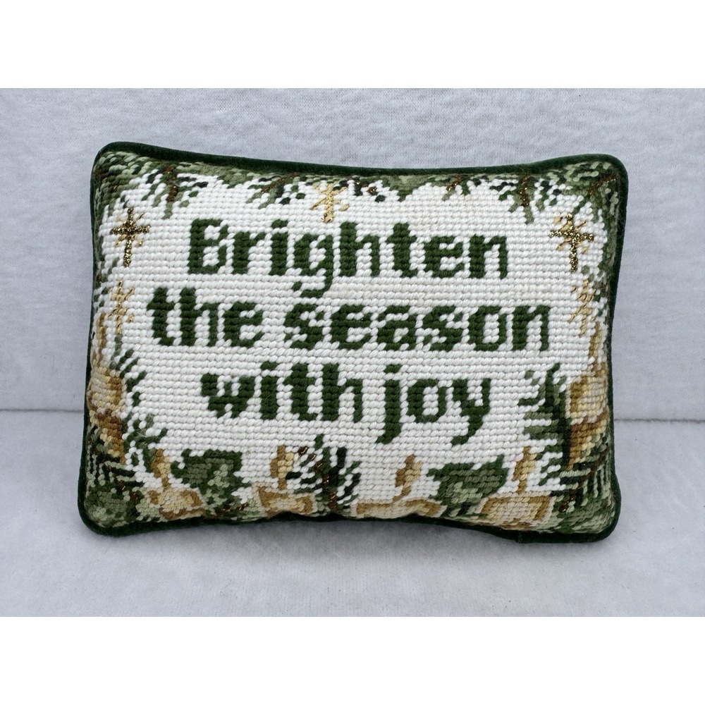 Vintage Needlepoint Pillow Brighten The Season Christmas Decor‎
